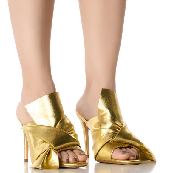 AZALEA WANG Gold Vegan Leather Mule Sandals - Picture 1 of 4
